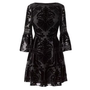 Eliza J Burnout Velvet Fit and Flare Mini Dress Bell Sleeves Dark Romance Sz 4